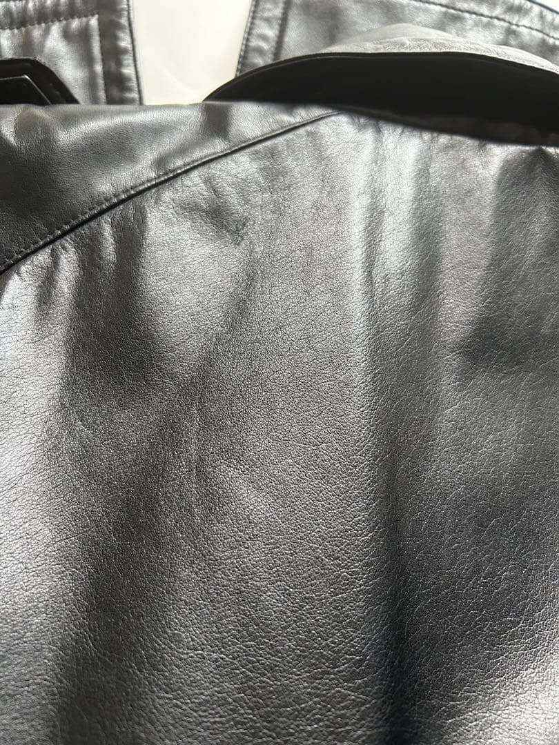 vintage牛革オールレザー ダブル トレンチコート ブラック ロング ベルト