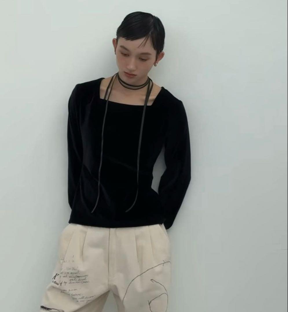 knuthmarf velours ribbon tops ブラック