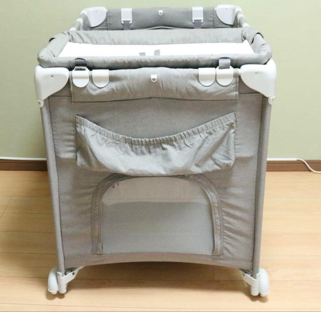 【美品】カトージ ポータブルベビーベッド おむつ替えテーブル付(グレー)