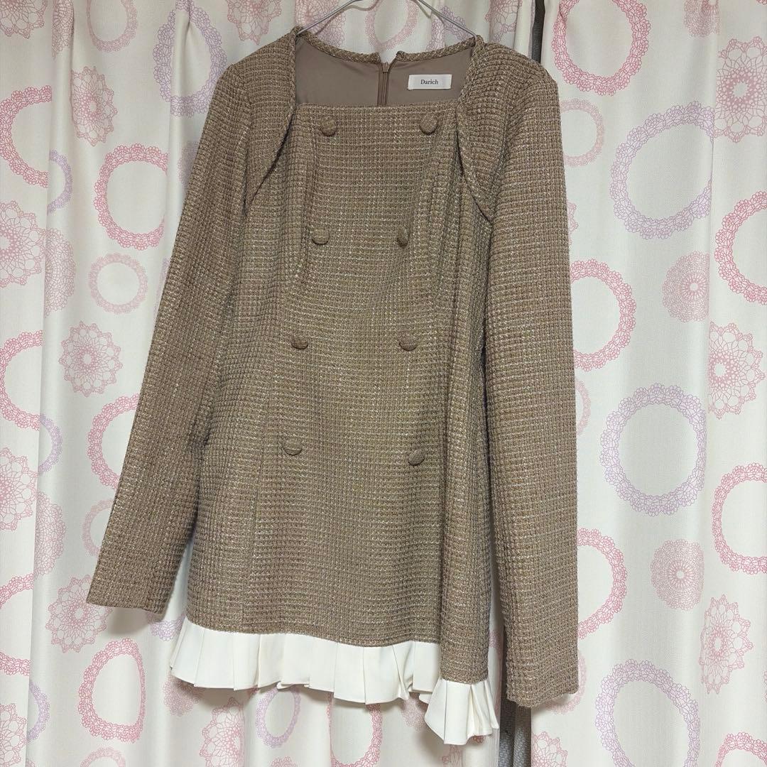 ダーリッチ プリーツドッキングツイードミニワンピース