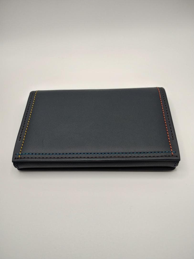 【新品・未使用】 ポールスミス 名刺入れ ネイビー レザー ステッチ箱付き