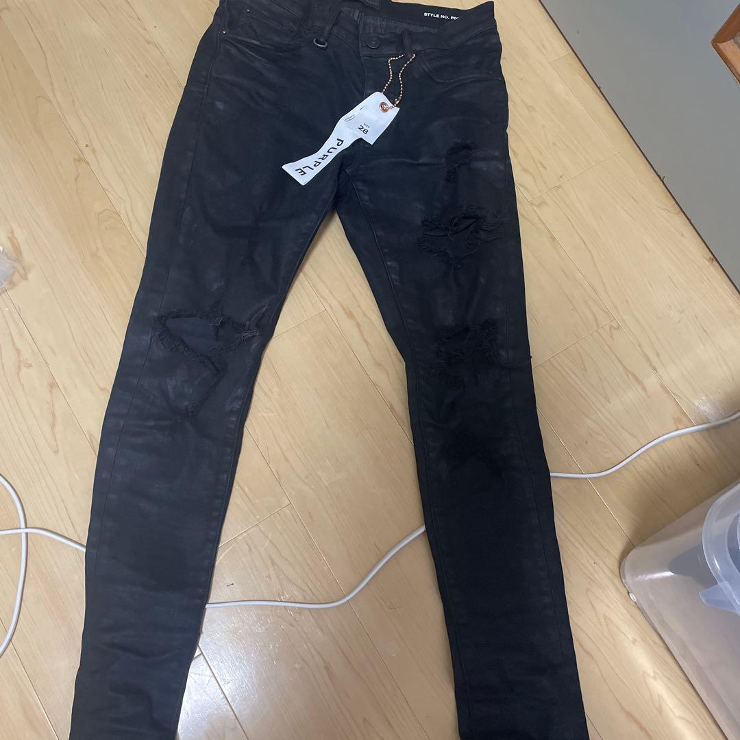 PURPLE ダメージ加工 ブラックデニム28