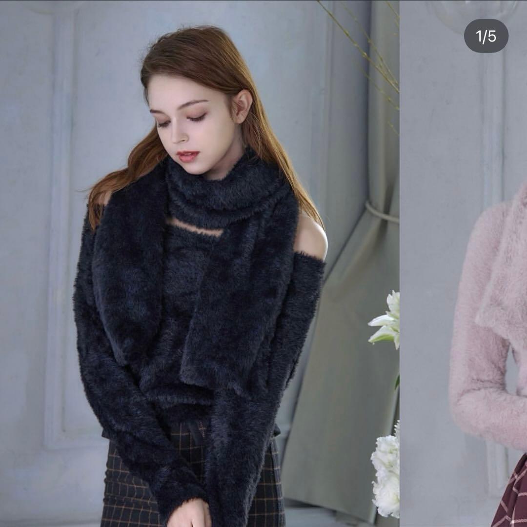 Riu With muffler shaggy knit black Rちゃん