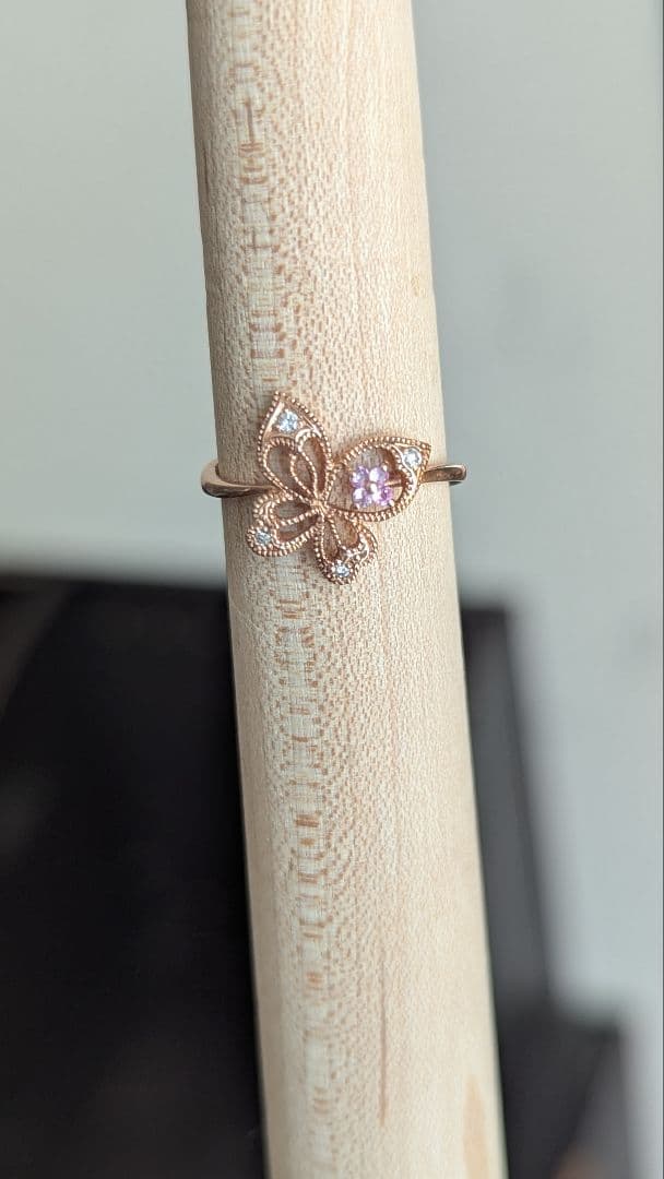 K10 ピンクゴールド　蝶　ダイヤモンド　天然石　5号