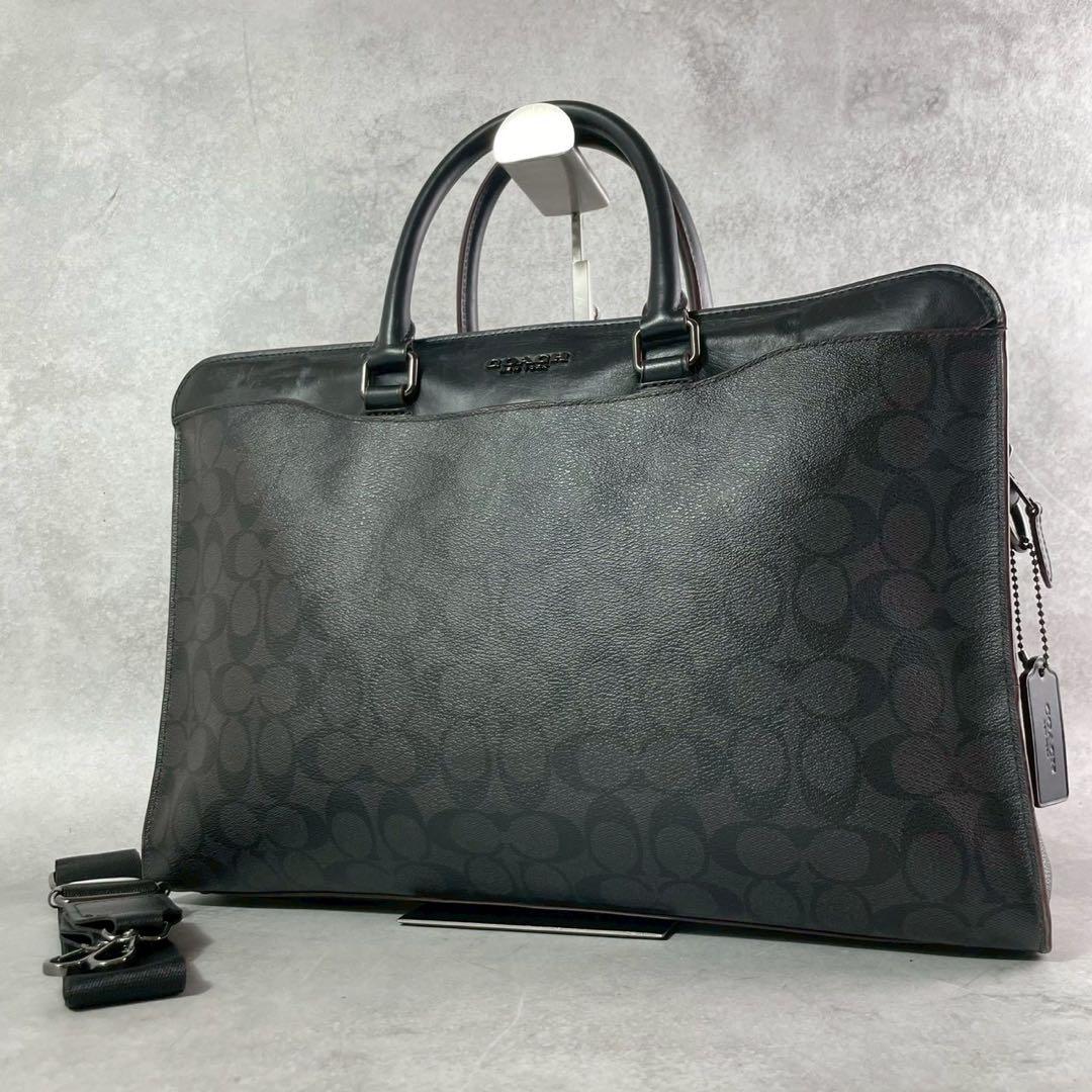 コーチ　2way ビジネスバッグ　シグネチャー PVC レザー　ブラック