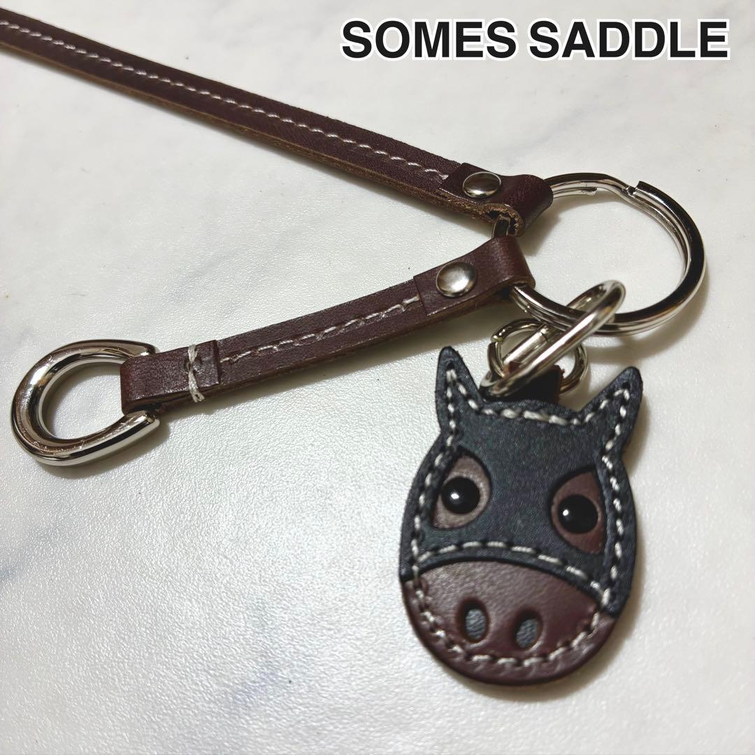 [超希少/極美品] ソメスサドル 馬 メンコチャーム レザー 茶×黒
