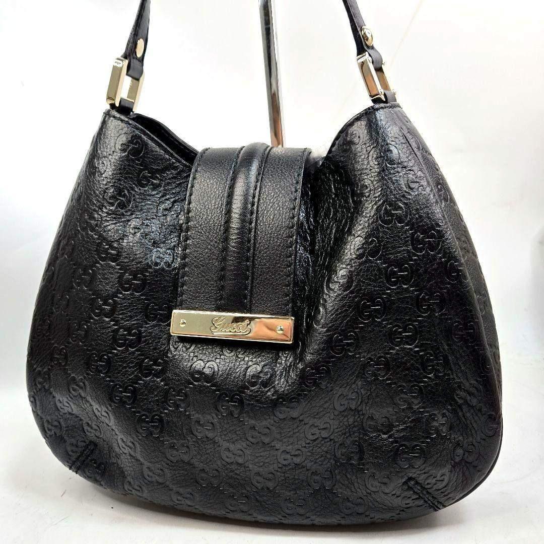 ほぼ未使用 GUCCI ホーボー型 GGシマレザー ショルダーバッグ