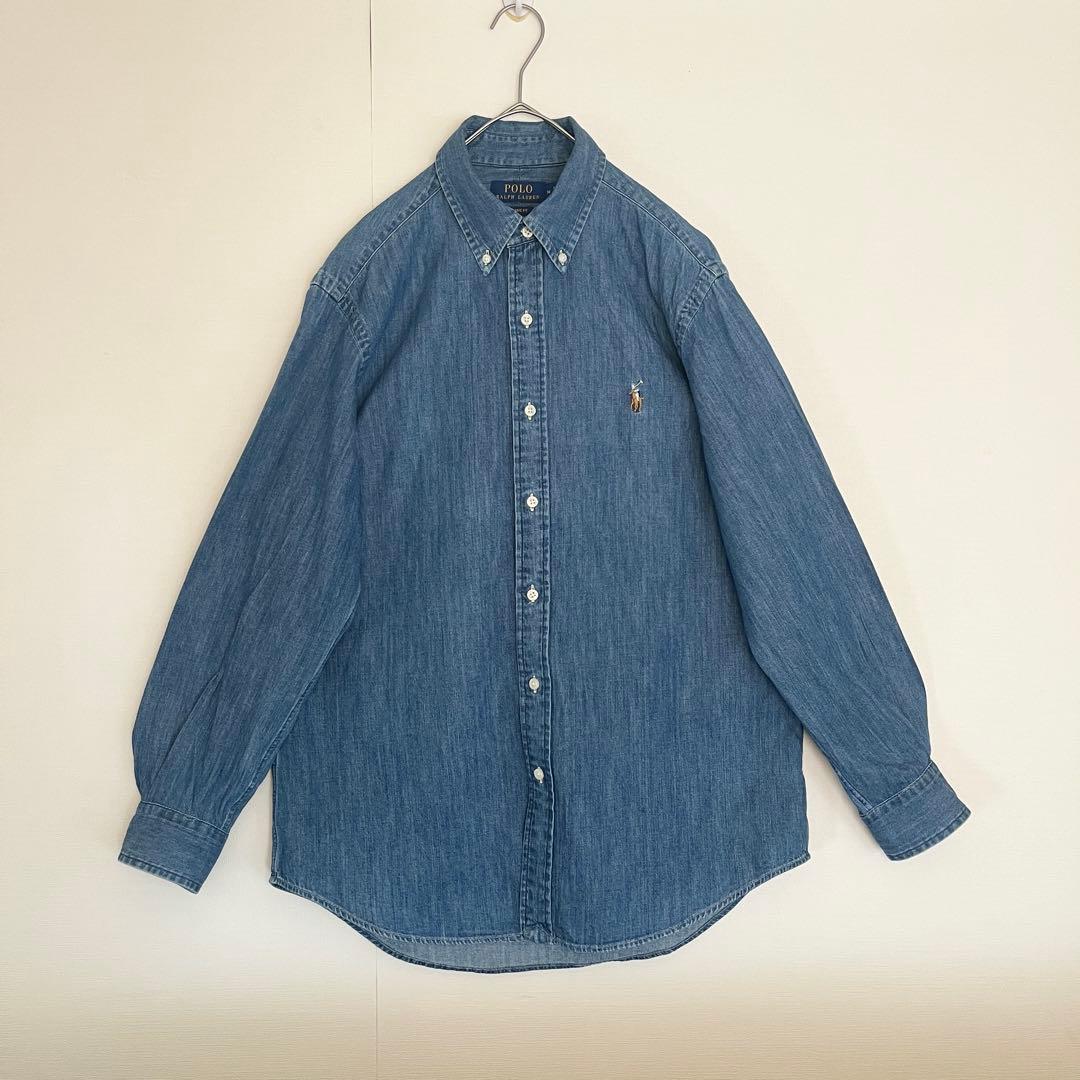 【人気希少現行QR★未使用に近い】ラルフローレンデニムシャンブレーBDシャツ◆M