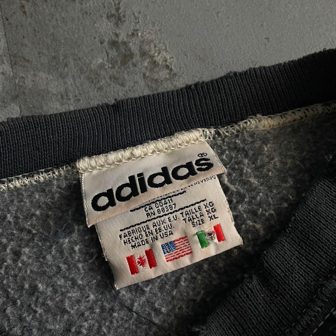 80s 万国旗“adidas”墨黒“XL“USA製“ペンキ”boro sweat