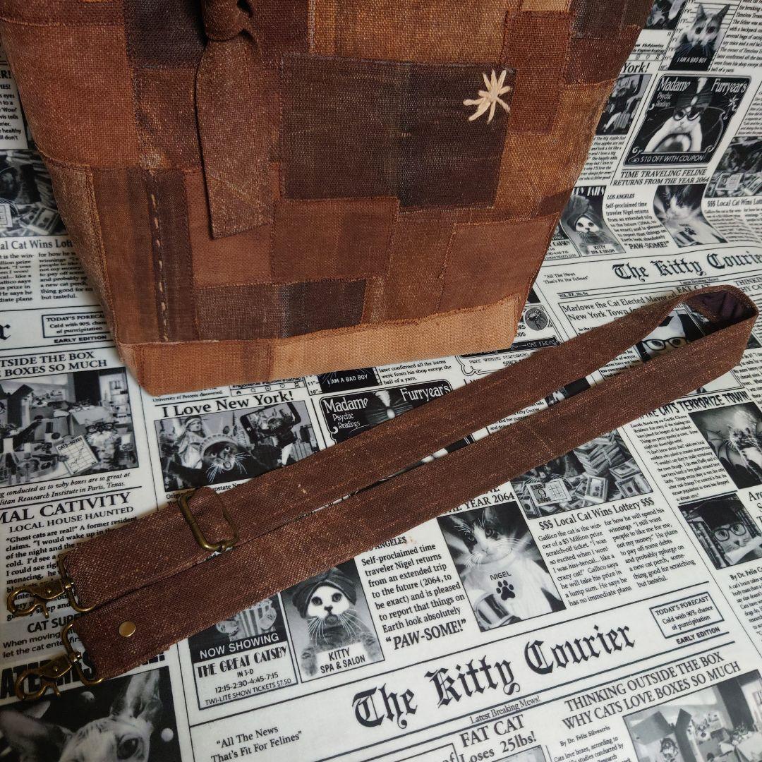 ☬酒袋リメイク☬BIGトートバッグ/カットオフパッチワーク/柿渋染め/古布/襤褸