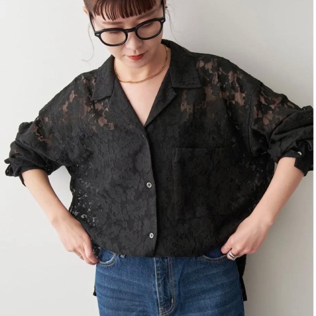 Spick and Span スピックアンドスパン レースオープンカラーシャツ