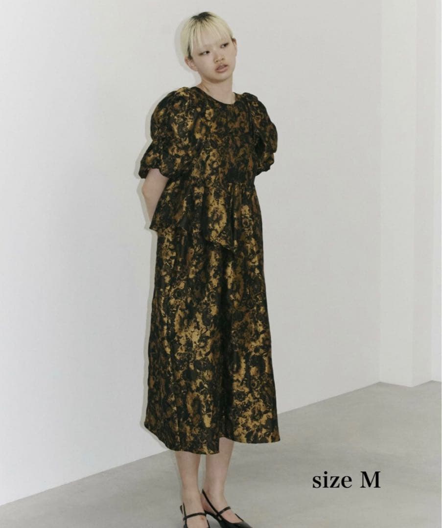 ANDRESD バブルスリーブジャガードドレス