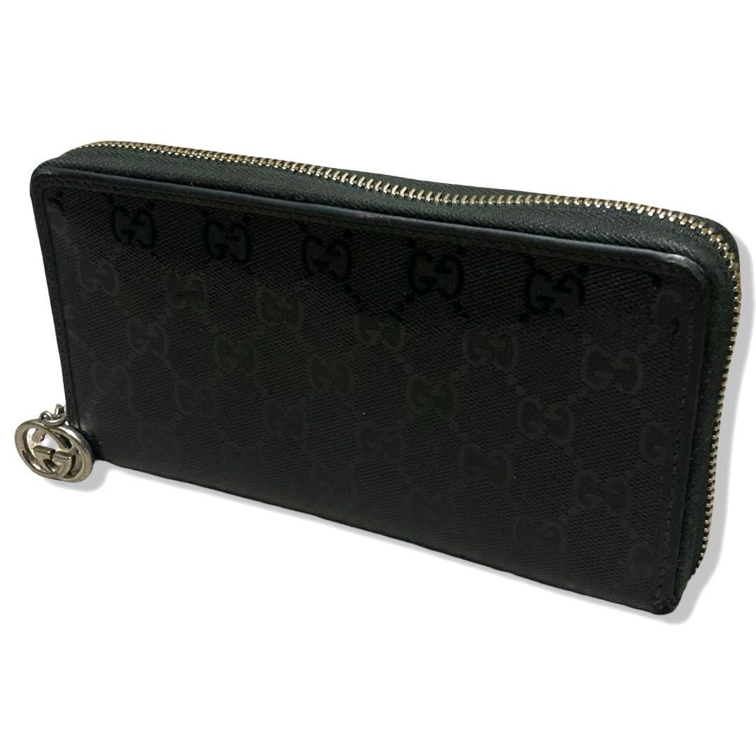 グッチ　長財布　ラウンドジップ　インプリメ　GG柄　インターロッキング　ブラック
