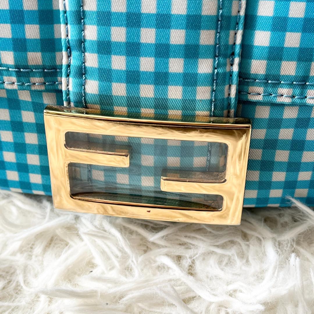 FENDI ウエストバッグ 水色 チェック柄 ショルダーバッグ ライトブルー