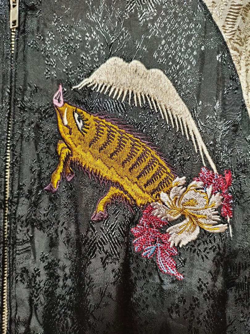 リバーシブル スカジャン刺繍 和柄 猪鹿蝶 花札 メンズ レーヨン