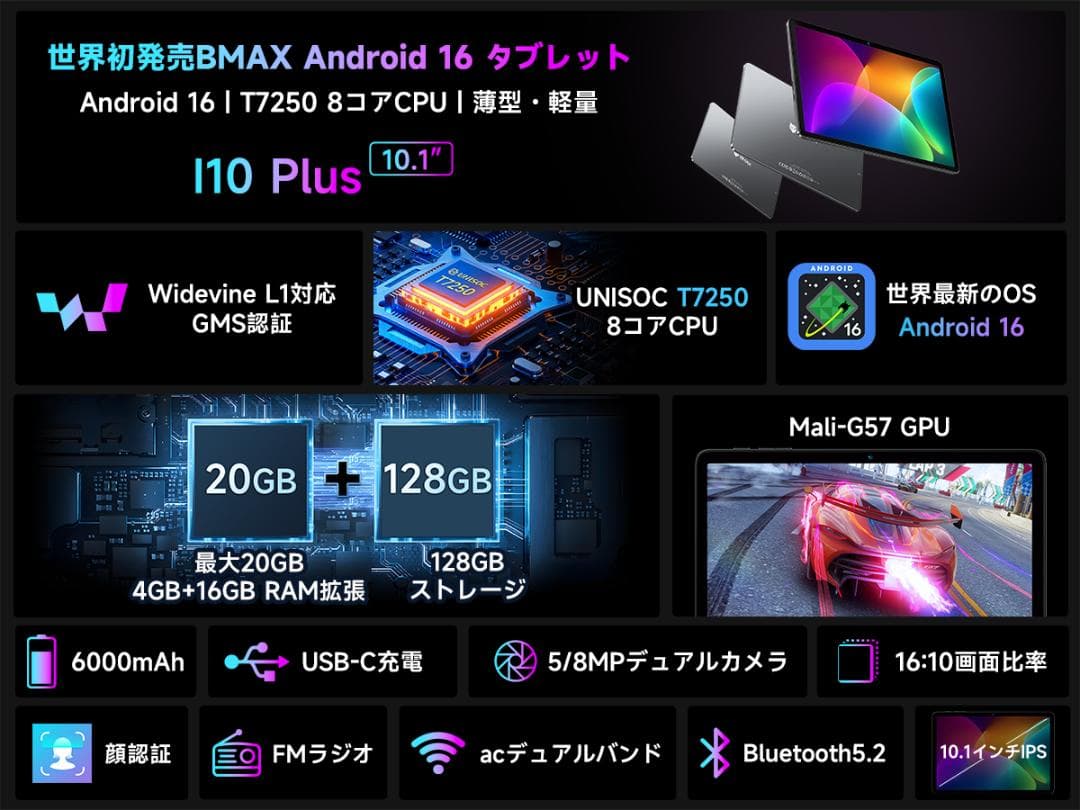 ✨最新版10インチタブレット✨BMAX♡I10Plus RAM20 液晶画面美品