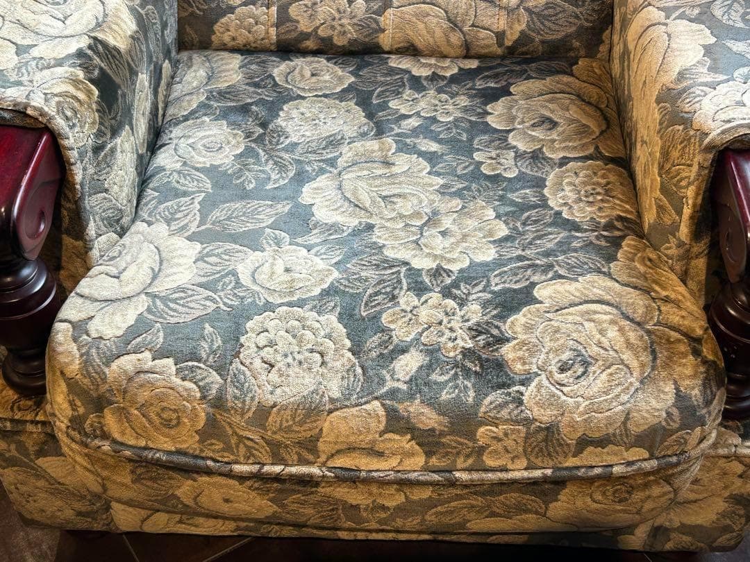 左側　金華山織　ベロア生地　ヴィンテージ　ソファ　アンティーク　レトロ　IZ