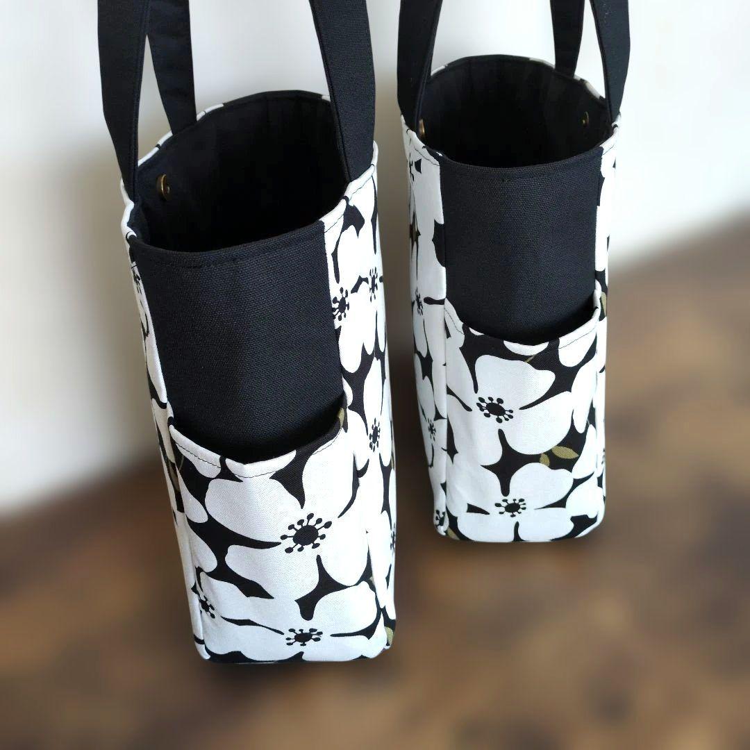 ハンドメイド　サイドポケット付き トートバッグ　花柄