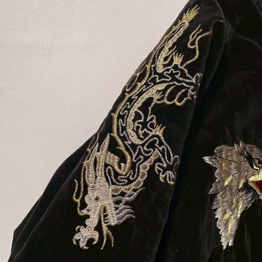 せ*な様 【別珍】スカジャン 鷲 龍 刺繍 ベロア生地 横須賀ジャンパー 黒 9
