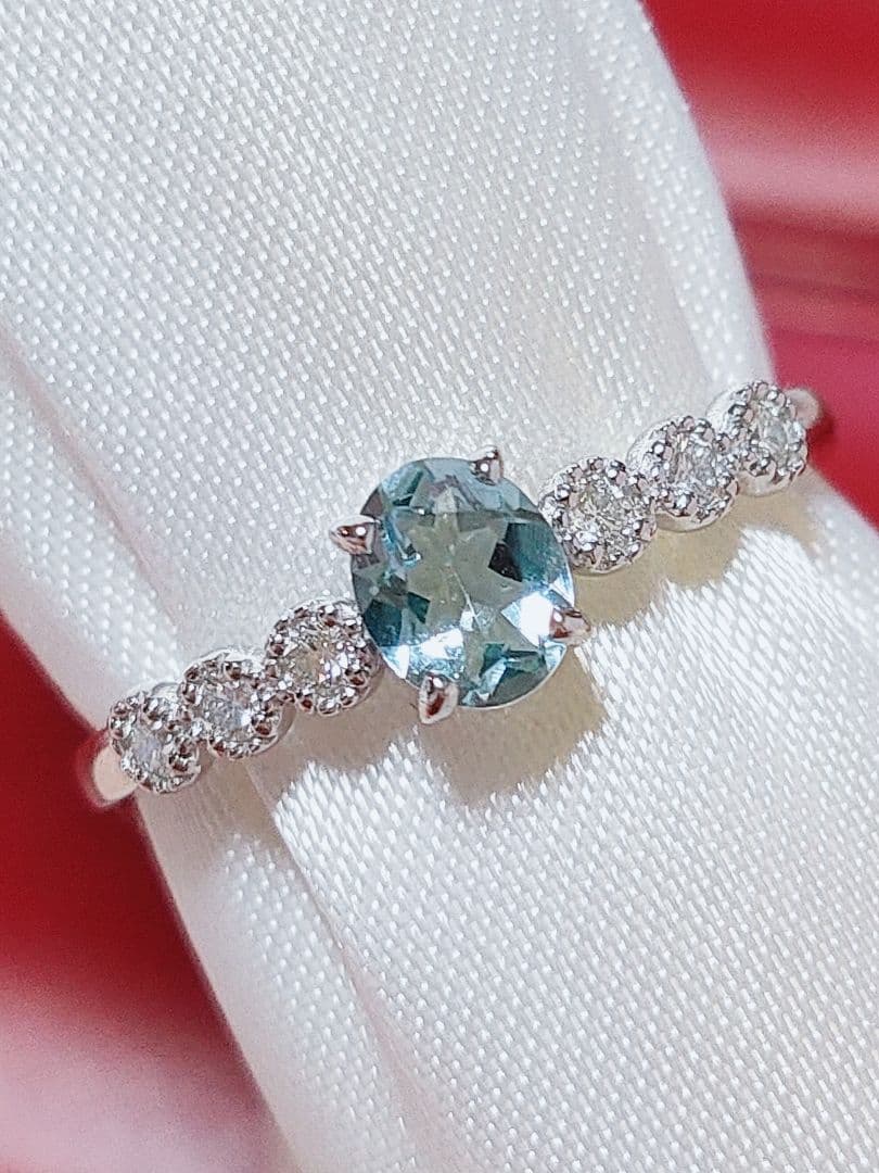 新入荷 未使用品 pt900 天然アクアマリン ダイヤモンド リング