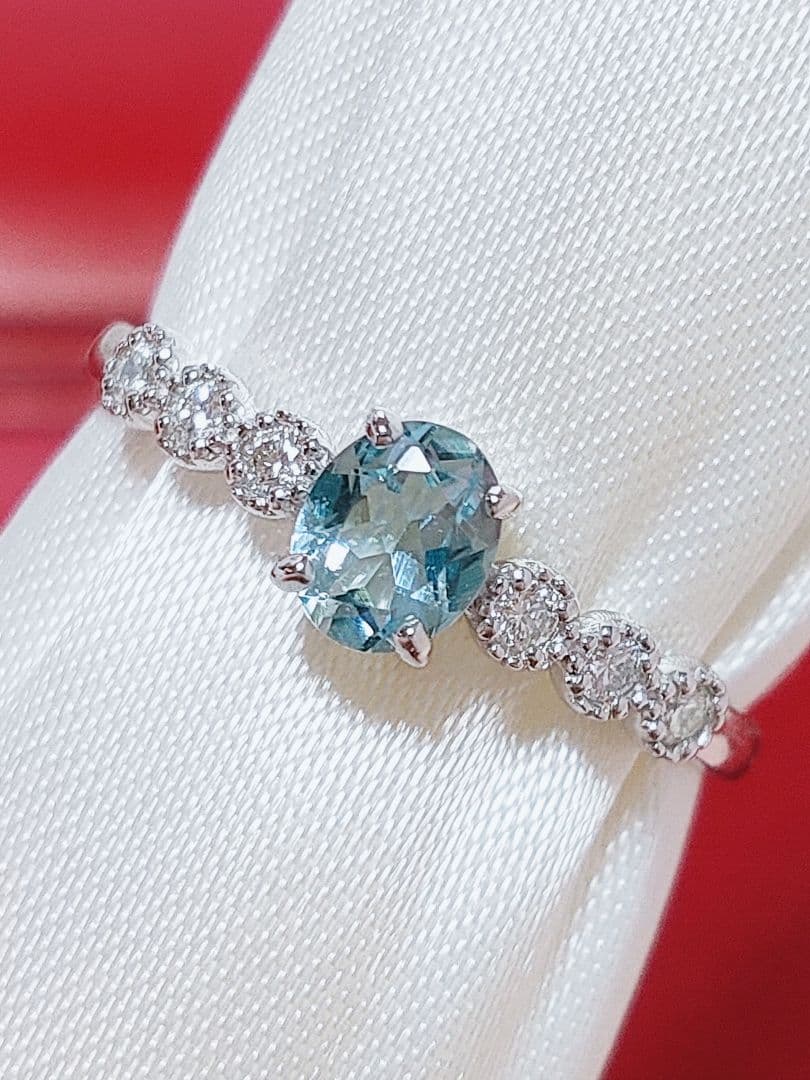 新入荷 未使用品 pt900 天然アクアマリン ダイヤモンド リング