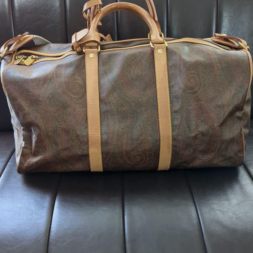ETRO エトロ ボストンバッグ 南京錠・鍵・タグ付き 茶系ペイズリー 大容量