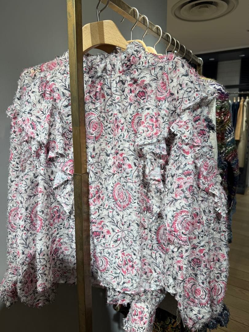 SOULEIADO フリルブラウス ピンク ラメ 36 花柄 トゥモローランド