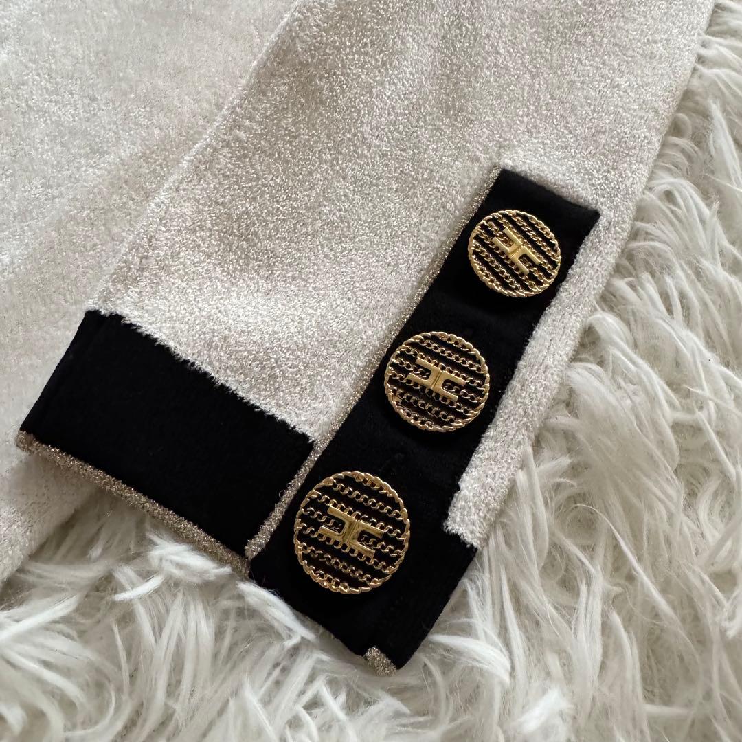 【エリザベッタフランキ】ワンピース　ロゴボタン　金ボタン　バイカラー　白　黒