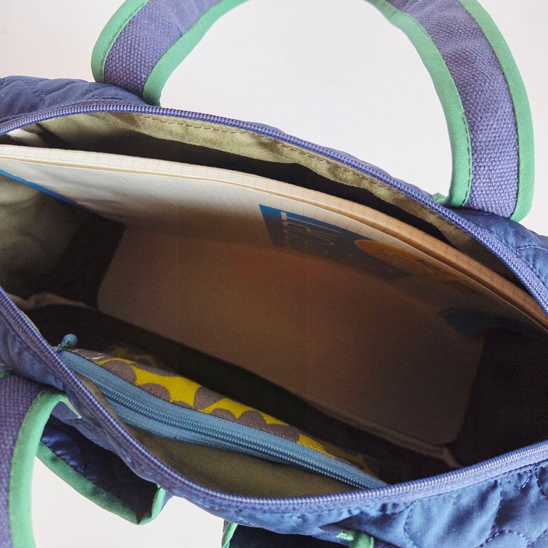 マチャ抹茶様　ポケットいっぱいトートバッグ(L)　ネイビー×グリーン