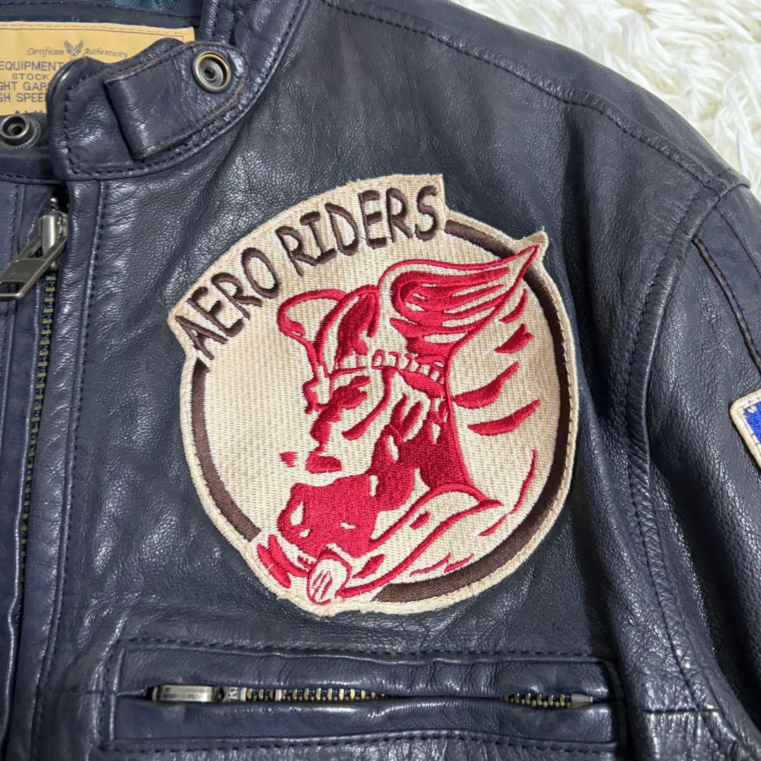 AVIREX マルチワッペン ゴートスキン シングルライダースジャケット L