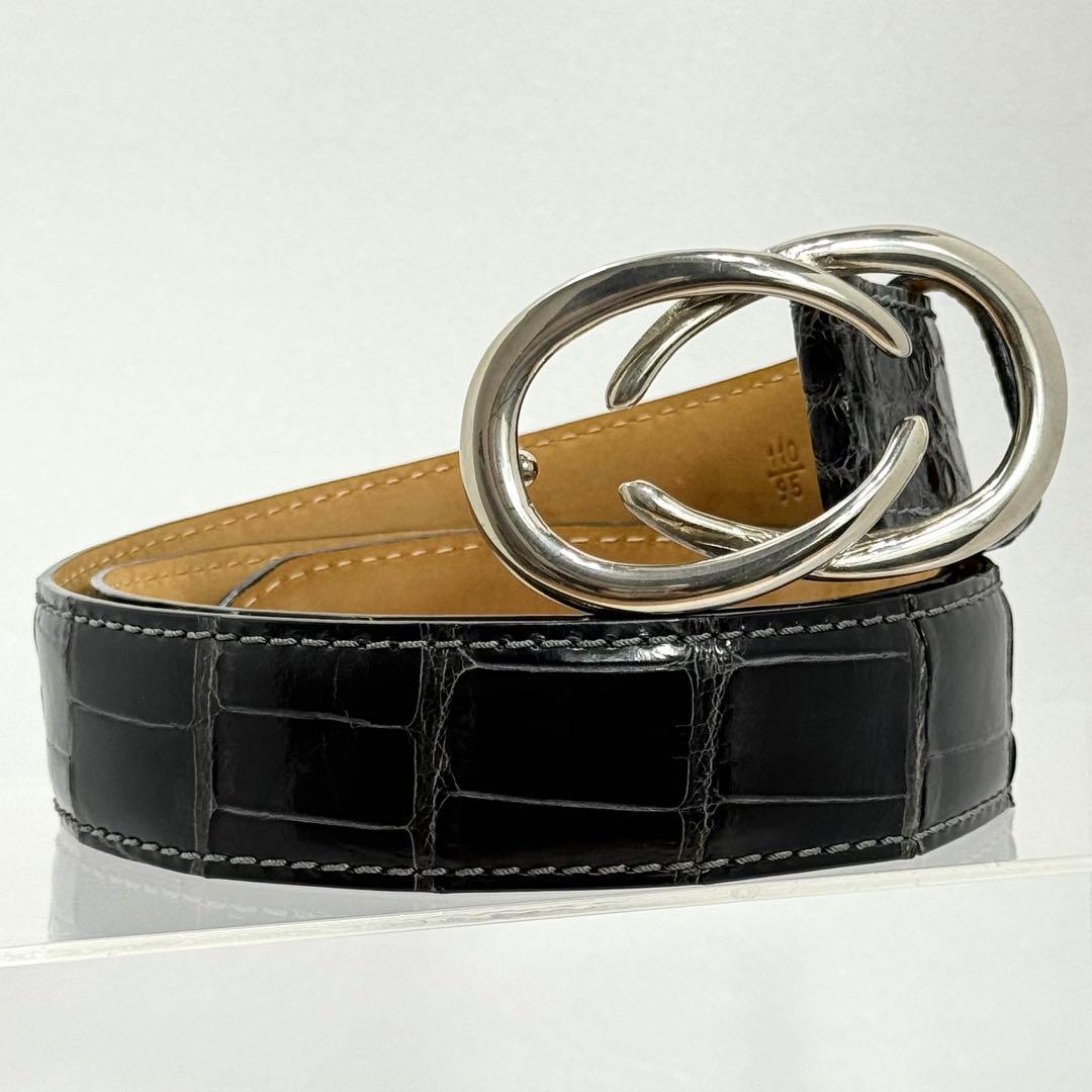 VACCARI アリゲーター レザーベルト スモーキーグレージュ イタリア製