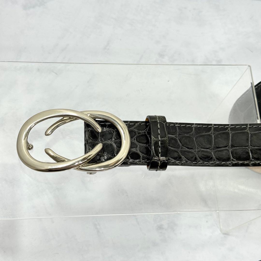 VACCARI アリゲーター レザーベルト スモーキーグレージュ イタリア製