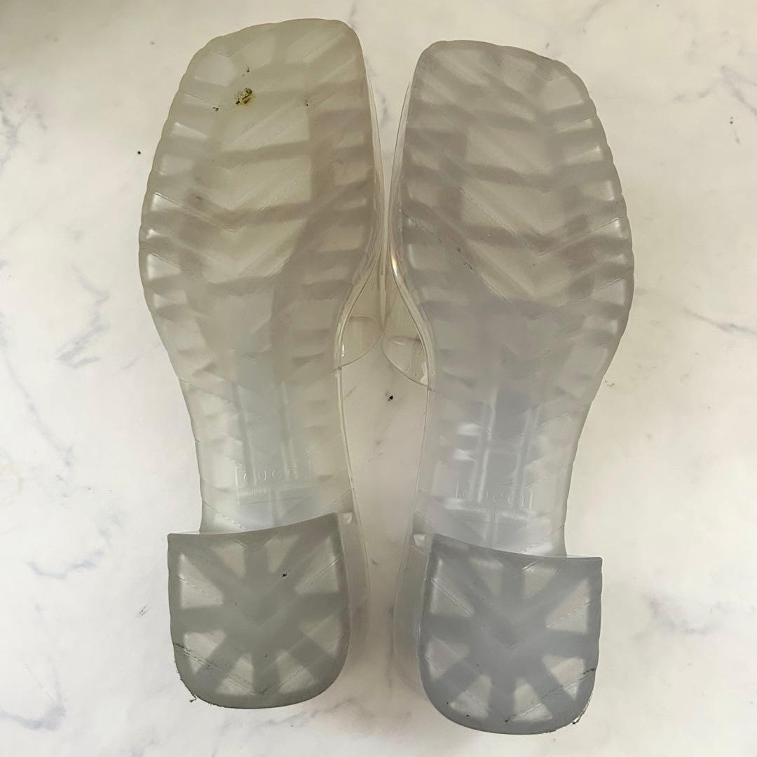 GUCCI クリア エンボスロゴ チャンキーヒール サンダル 39 保存袋 箱付