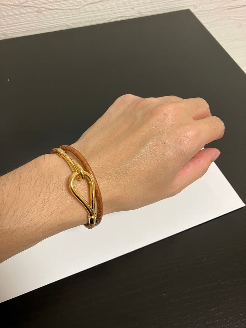 HERMES エルメス ジャンボ 茶×金 二重 ブレスレット