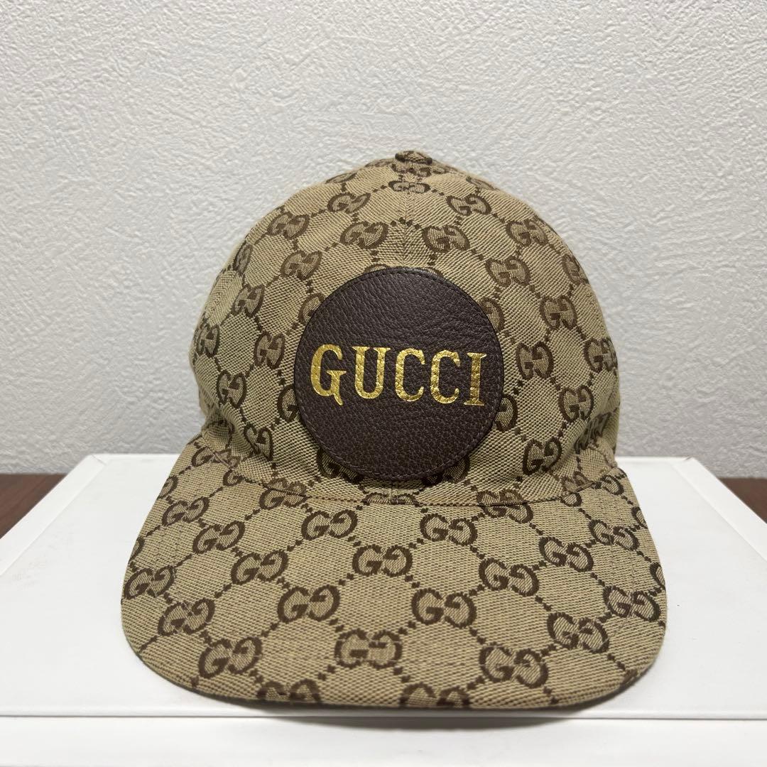グッチ GGキャンバス ロゴパッチ キャップ ブラウン サイズL【中古】