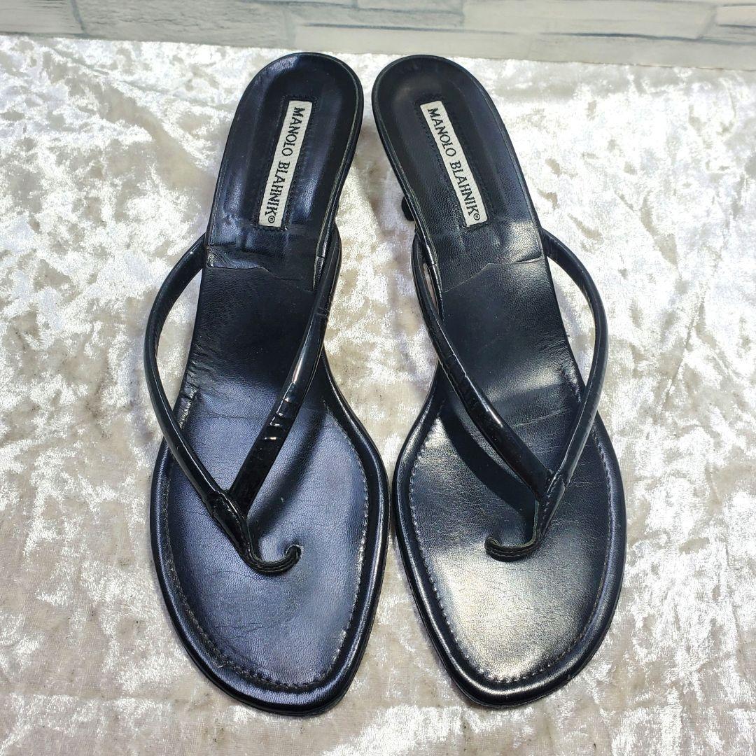 【美品】✨マノロブラニク 24.5cm トングサンダル 黒 レザー 38