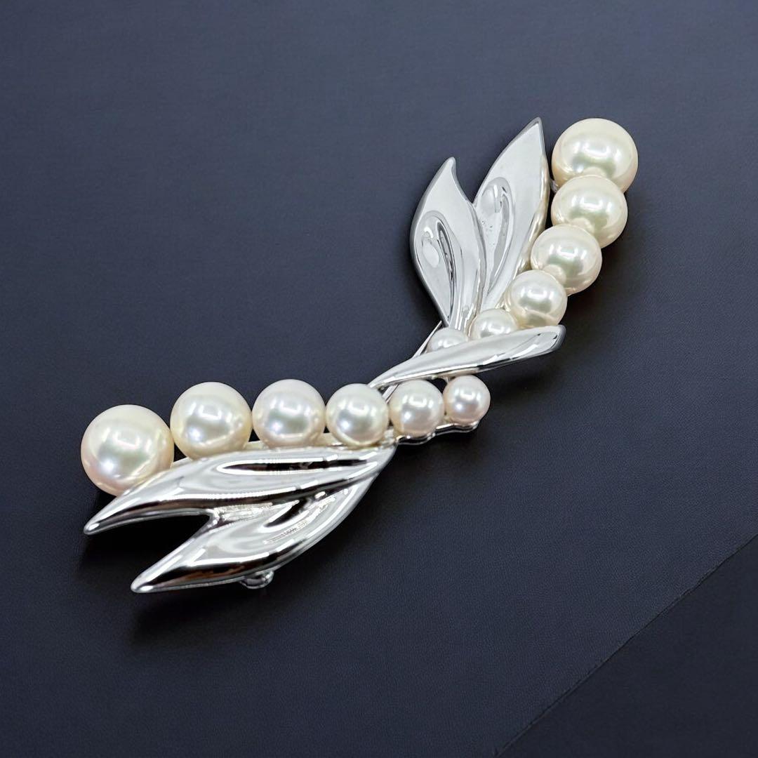 【極美品】ミキモト　アコヤ　本真珠　パール　ブローチ　シルバー　コサージュ
