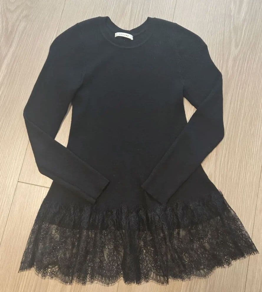 CADUNE ブラック 長袖ニット レース裾