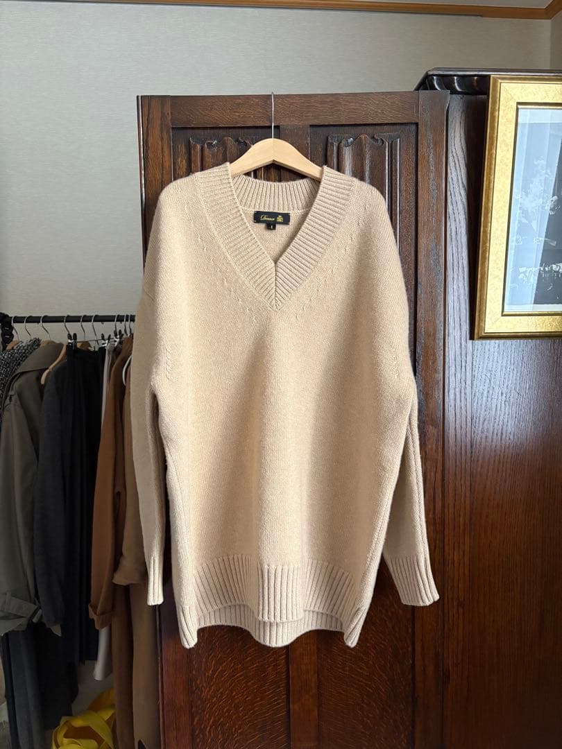 ドゥロワー カシミア 7G天竺編みVネックプルオーバーニット