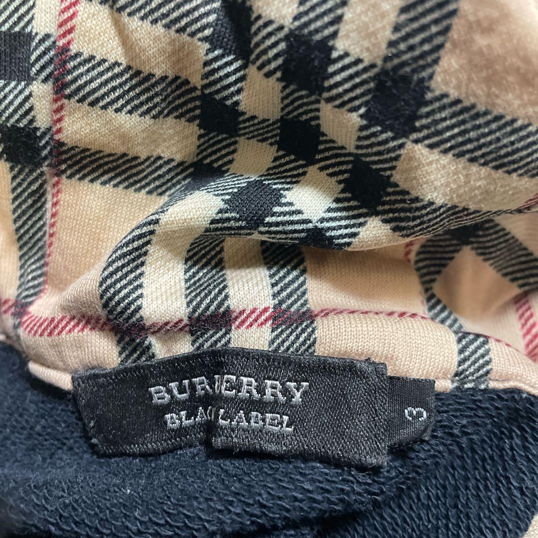 バーバリーブラックレーベル ラビットファー ジップパーカー ノバチェック 黒 L