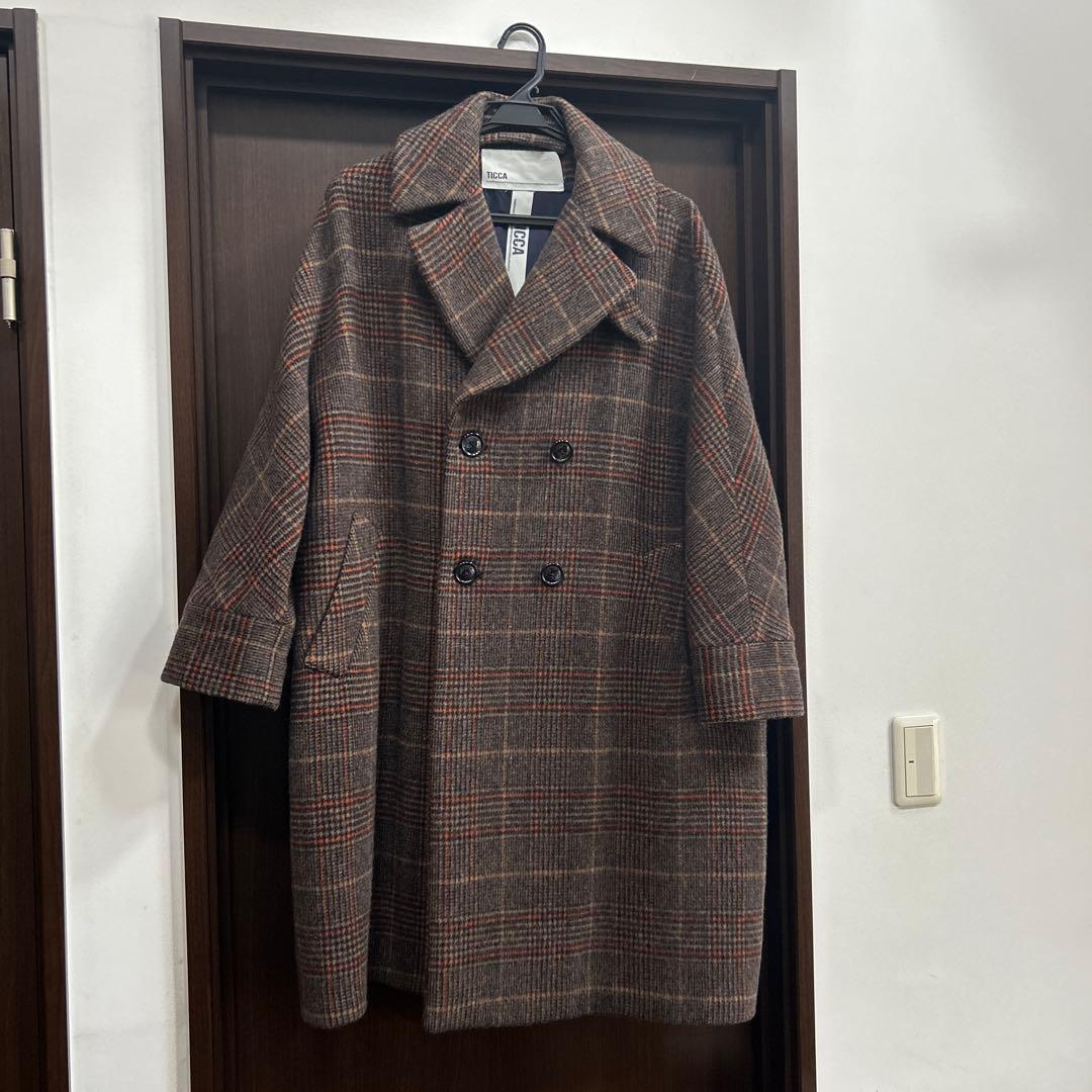 TICCA チェック柄 ダブルブレストコート
