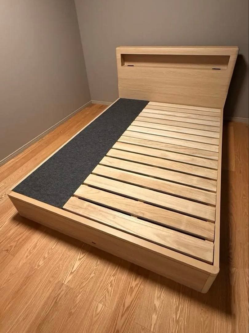 シモンズ ダブルベッド LED付き 引き出し収納 ステーションタイプ ナチュラル