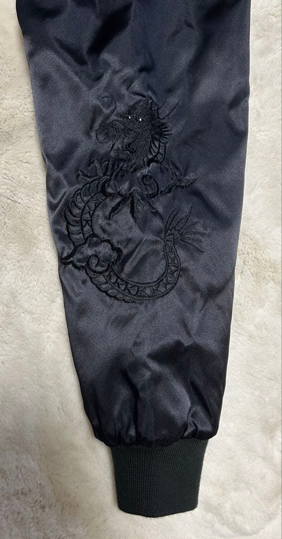 星姫/Hoshihime/双龍刺繍スカジャン/size LL/黒/オールブラック