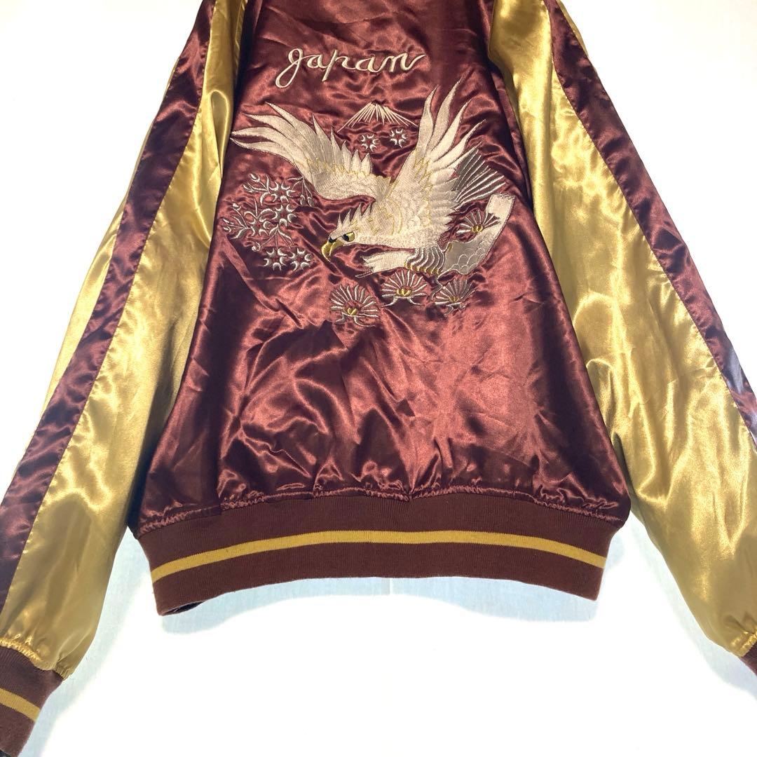 リバーシブル スカジャン 龍 鷹 刺繍 日本地図 Lサイズ 和柄 ヴィンテージ風