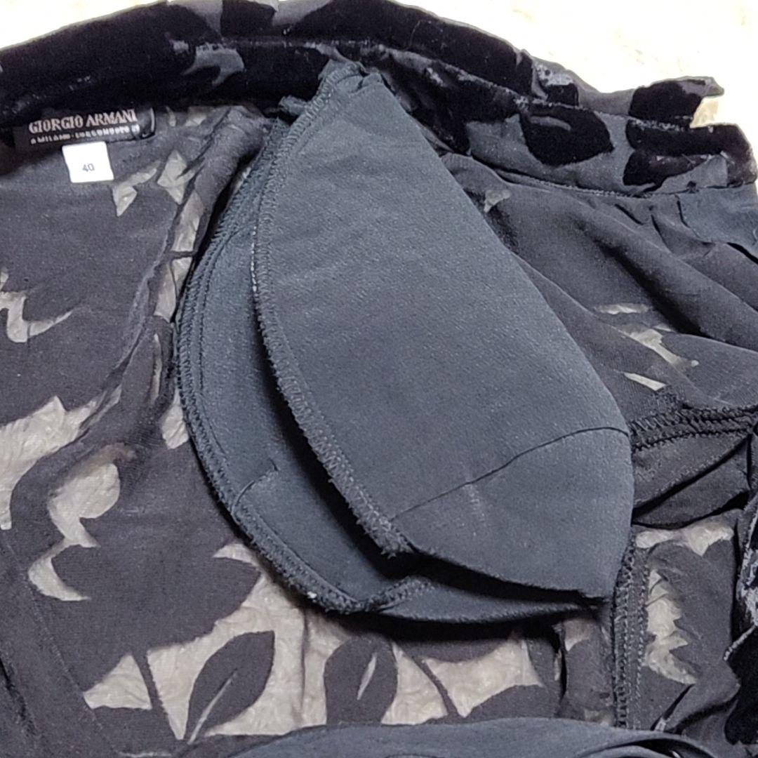 ジョルジオ・アルマーニ イタリア製 シルク使用 ベロアフラワー柄シアーシャツ 黒