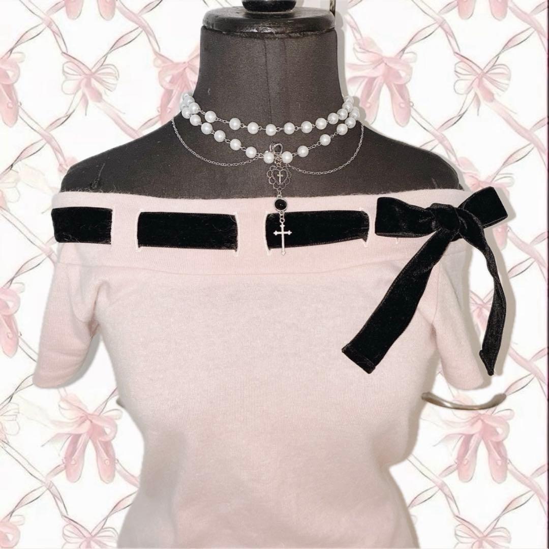 姫 LIZLISA系 平成 ベロアリボン オフショル トップス ウィッシュコア