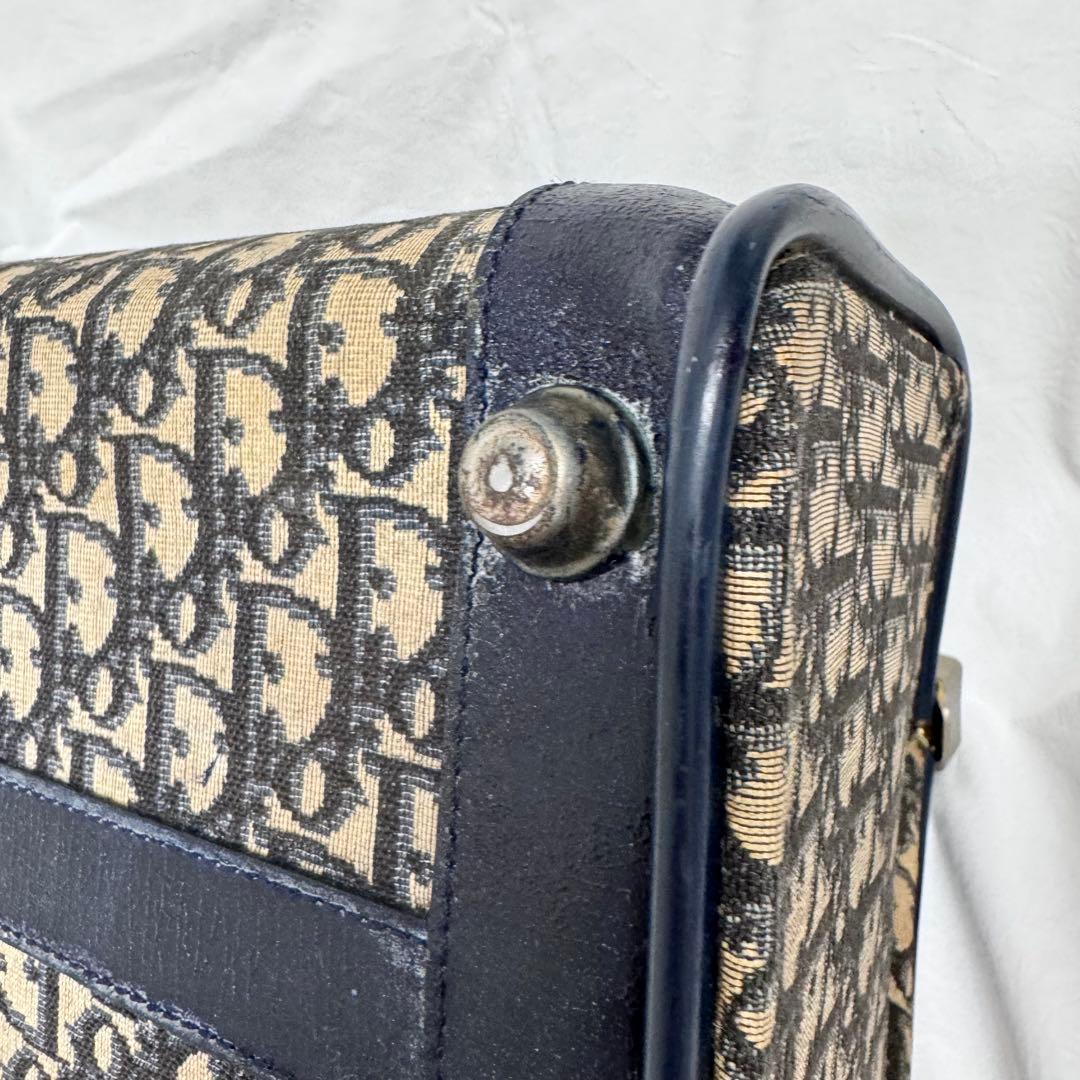 Dior ビンテージボストンバッグ ネイビー がま口ハンドバッグトロッター柄