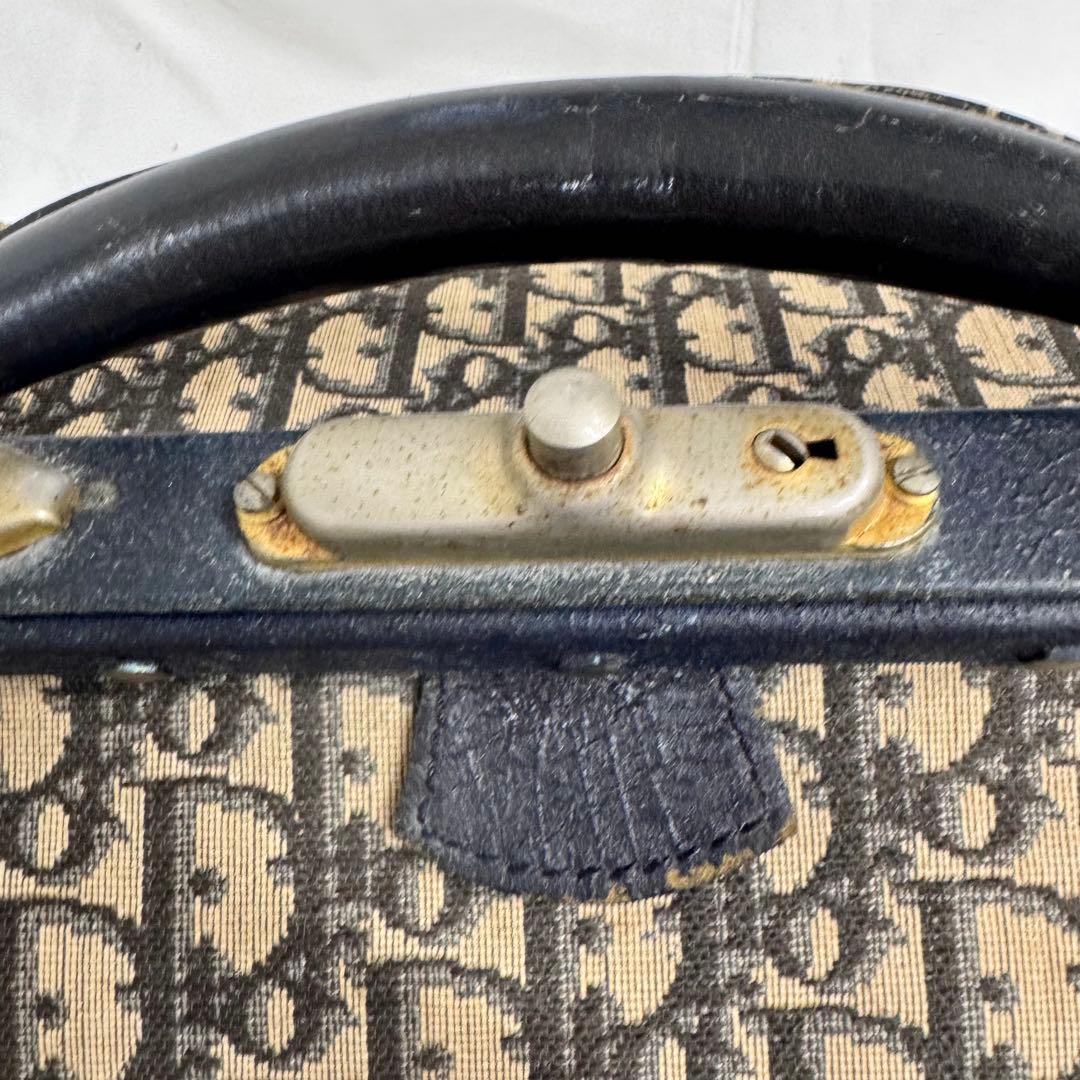 Dior ビンテージボストンバッグ ネイビー がま口ハンドバッグトロッター柄