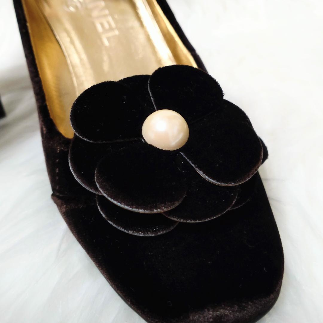 稀少美品✨️シャネル カメリア パール ベロア マトラッセ パンプス