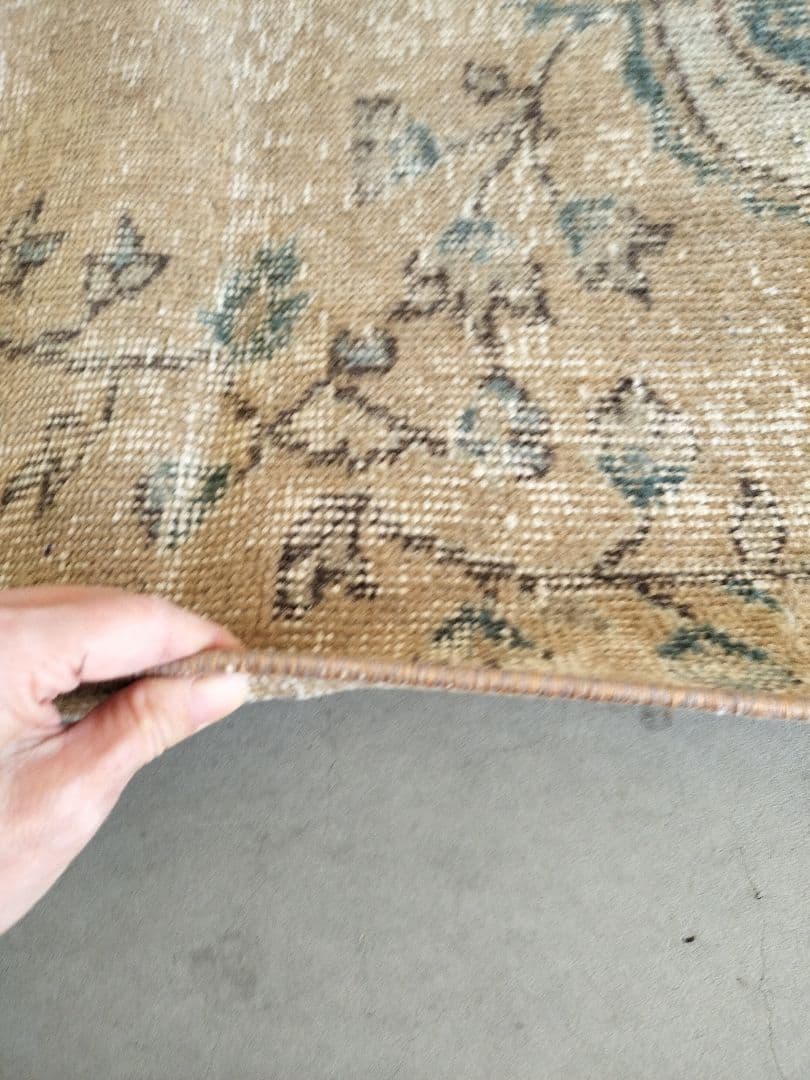 【Jessica】くすみベージュとターコイズのトルコラグNo.709